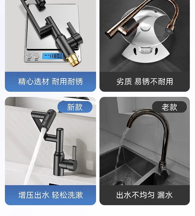 Stainless Steel Faucet Washbasin Bathroom Multi-functional Robotic Arm Universal Rotation for Hot and Cold Water Digital Display