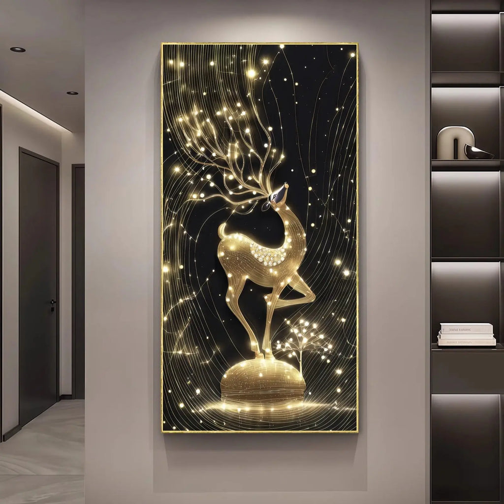Light Luxury Deer Deer Wealth Making Entrance Led Decoration Painting Home Decoration Corridor Living Room Wall Painting Lights
