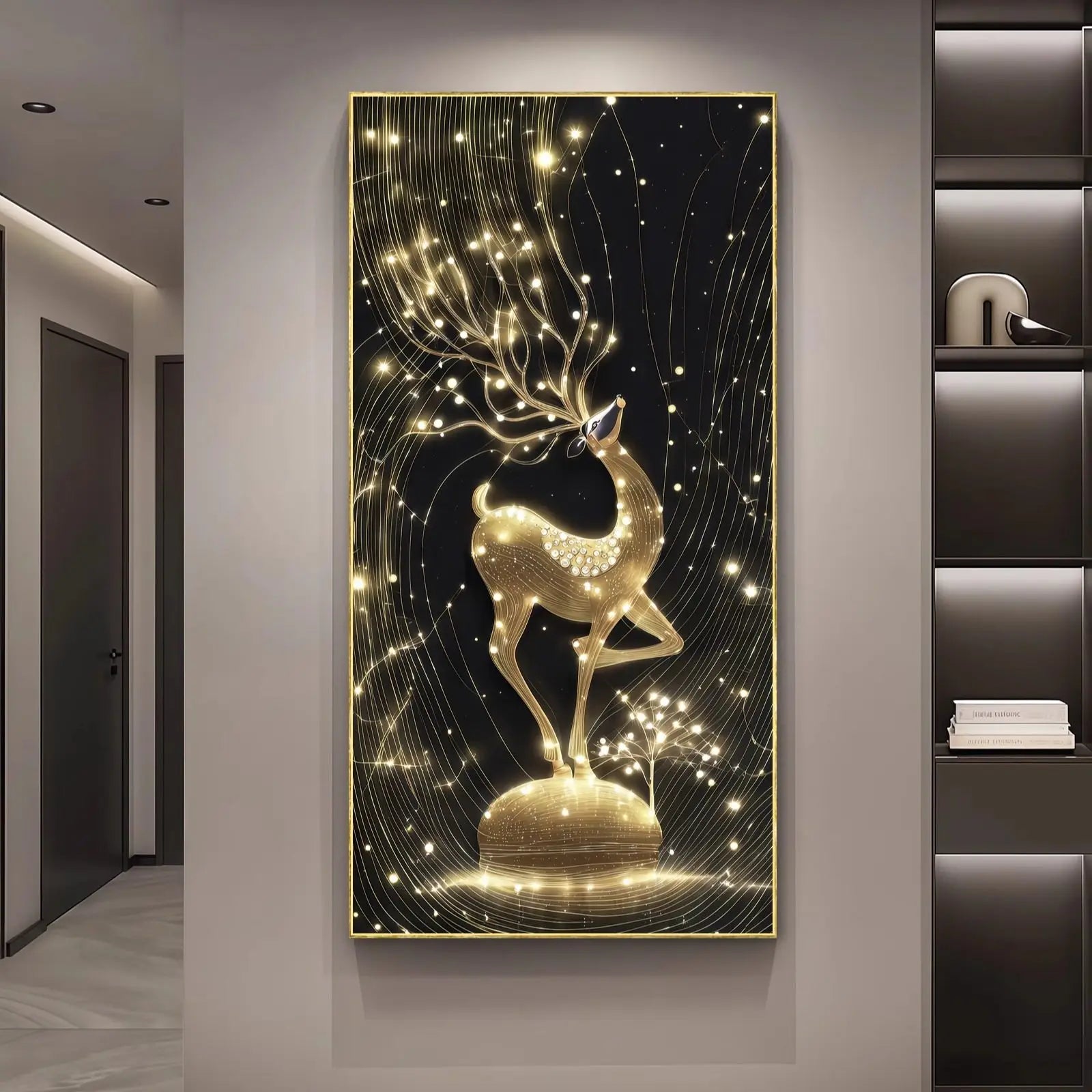 Light Luxury Deer Deer Wealth Making Entrance Led Decoration Painting Home Decoration Corridor Living Room Wall Painting Lights