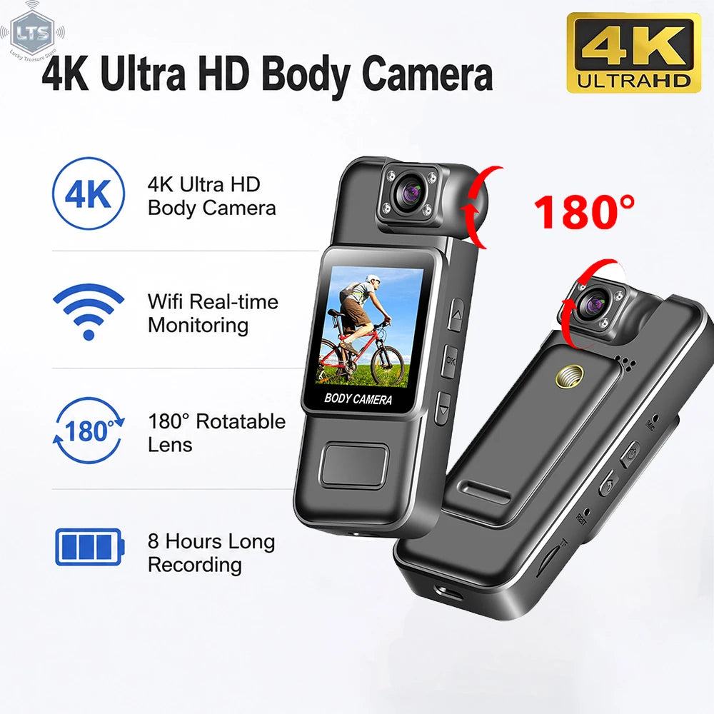 4K Ultra Hd Wifi Portable Body Camera Night Vision 180° Lens 8H Recording Motion Detection Mini Recorder For Cycling & Security