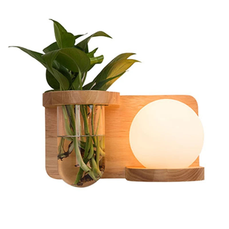 Modern Wooden Lamp Led Wall Lamps Nordic Personality Creative Green Plant Pot Home Decor Living Room Aisle Loft Light Fixtures