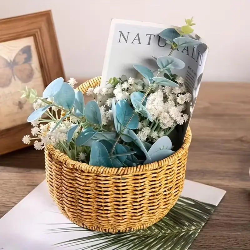 Kitchen Storage Basket With Handle Cute Wall Hanging Woven Basket Kawaii Hanging Storage Basket Kitchen Sundries Organizer