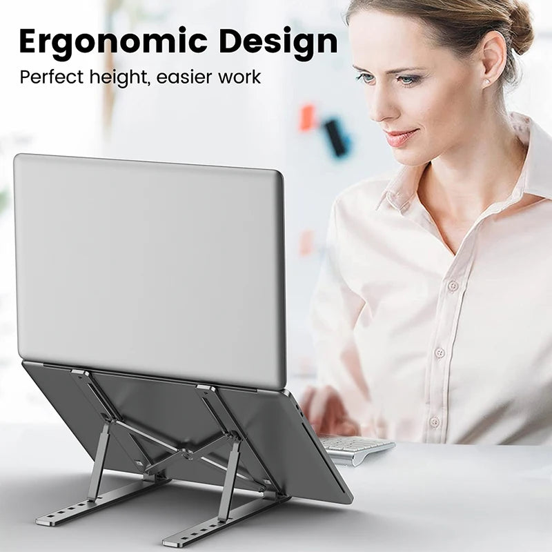 Foldable aluminum laptop stand, adjustable height tabletop laptop stand, laptop stand for desk compatible with macbook air pro