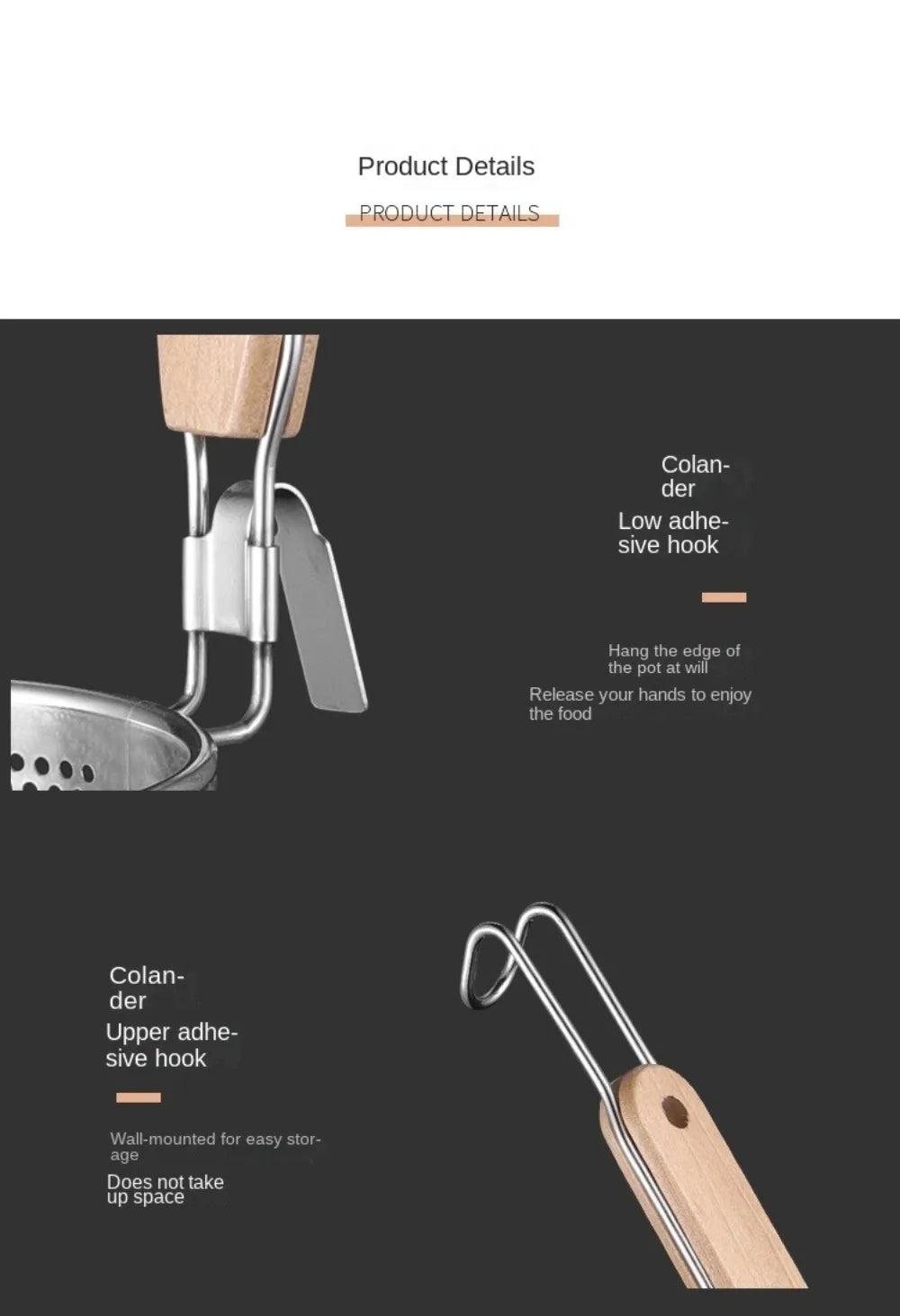 Durable Thickened Stainless Steel Funnel Wooden Handle Multifunctional Pasta Basket Strainer Kitchen Gadgets Deep Fry Basket