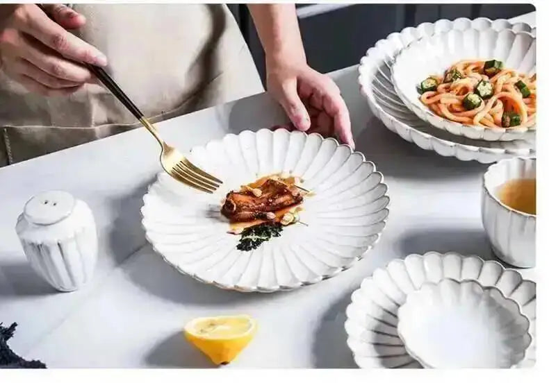 Kiln Changing Japanese Dinner Plates Ceramic White Glaze Tableware Set Western Steak Dish Salad Bowl Spoon Home Hotel Dinnerware