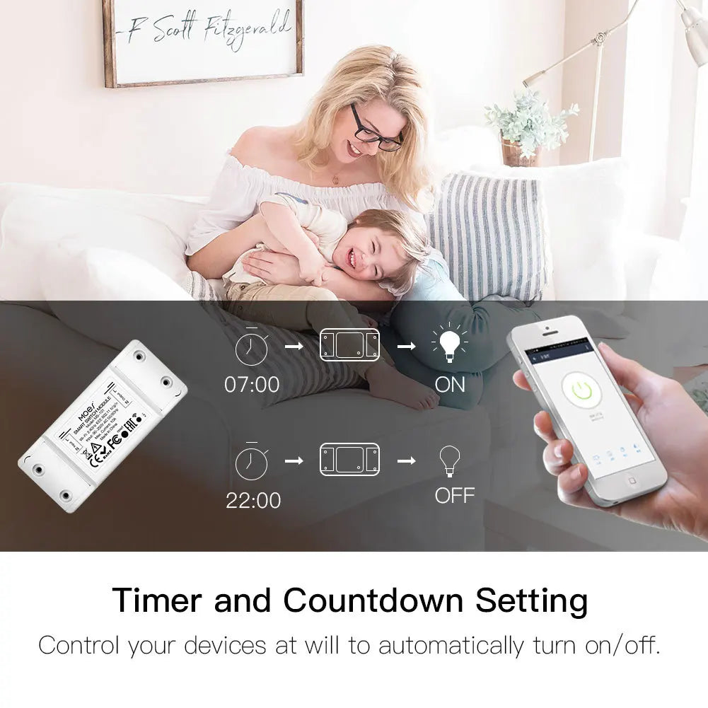 WIFI Tuya Smart Home Mini Circuit Breaker Wall Switch On/off APP Remote Control Timing Alexa Voice 16A 1Gang Switch Module