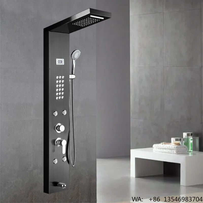 Hot Sale Luxury Black Color  Led Smart Rain Shower Head Bathroom Stainless Steel Wall Mounted Waterfall Shower Panels