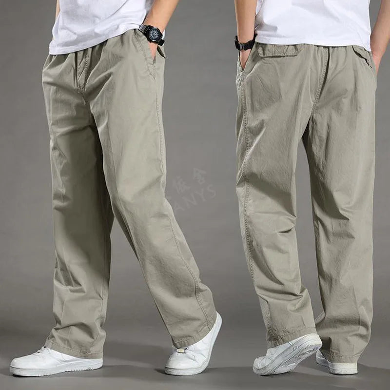 Cargo Pant Men Long Pants High Elastic Waist Simple Splice Straight Trousers Casual Loose Regular Solid Autumn Winter 2024