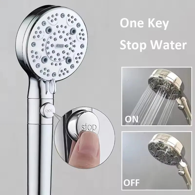 Filter 9 Modes Adjustable Shower High Pressure Shower Head with Hose Water Saving One-Key Stop Spray Nozzle Bathroom Accessories