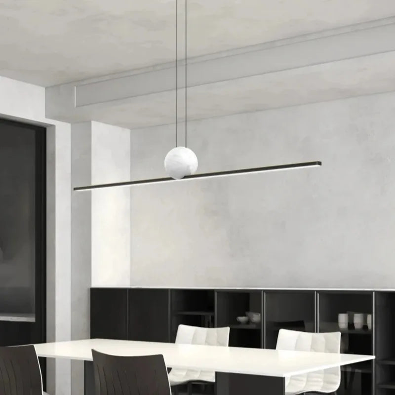 Italian Minimalist Restaurant Chandelier, Modern Light Luxury Exhibition Hall, Island Bar Counter, Straight Strip Lighting Fixtu