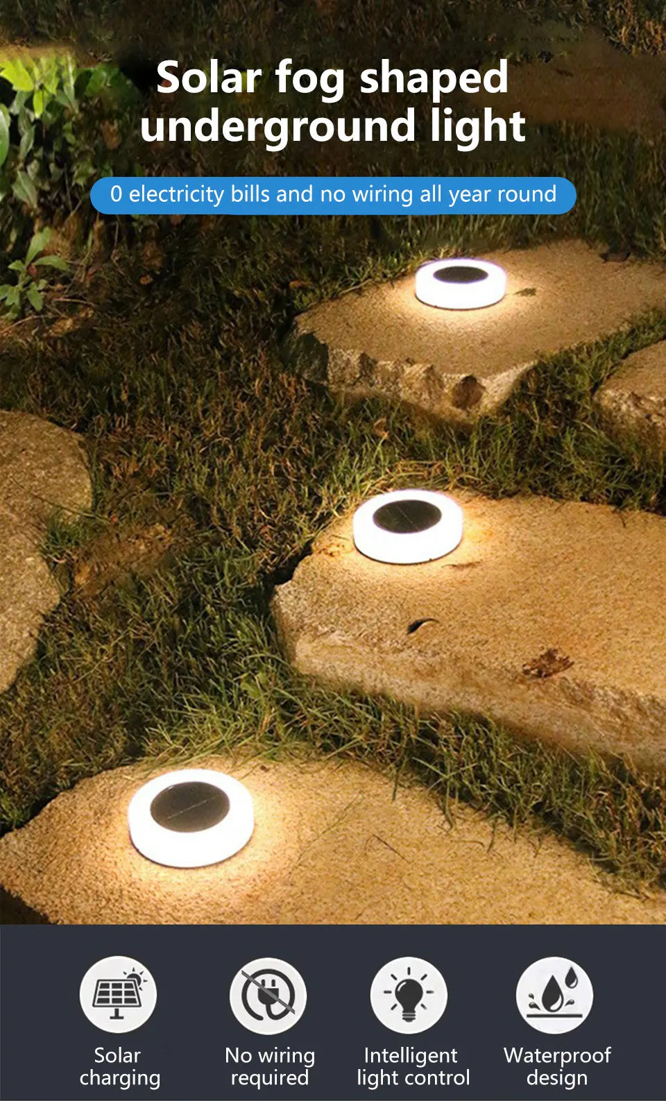 4PCS Solar Fog Geographic Lights Outdoor Lawn Lights Waterproof Lawn Lights Landscape Decorative Garden Stairs Lights