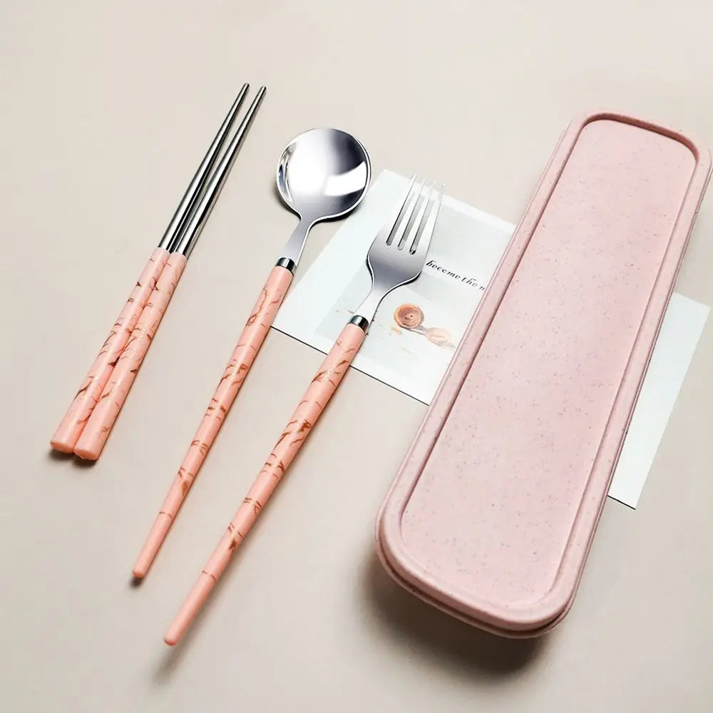 Kitchen Accessories Reusable With Box Tableware Portable Stainless Steel Spoon Fork Chopsticks Set Dinnerware Cutlery Set