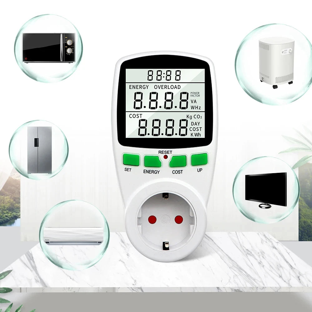 Electricity Power Meter Wattmeter LCD Energy Meter Socket Electric Tester Measuring Outlet Power Analyzer EU UK AU US FR