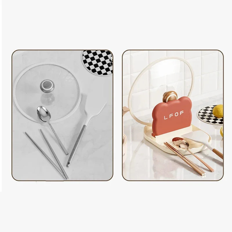 Kitchen Bear Pot Lid Rack, Countertop Style Spoon And Fork Storage Rack, Household Spatula Storage Rack, Can Drain Water