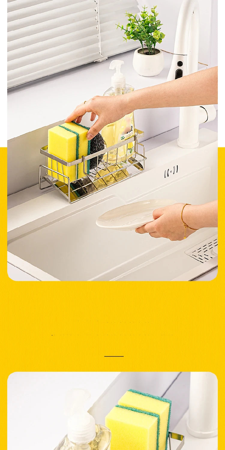 Kitchen Sink Drain Rack Organizer Kitchen Multifunctional Stainless Steel Drain Rack for Sponge Cleanser Organizer
