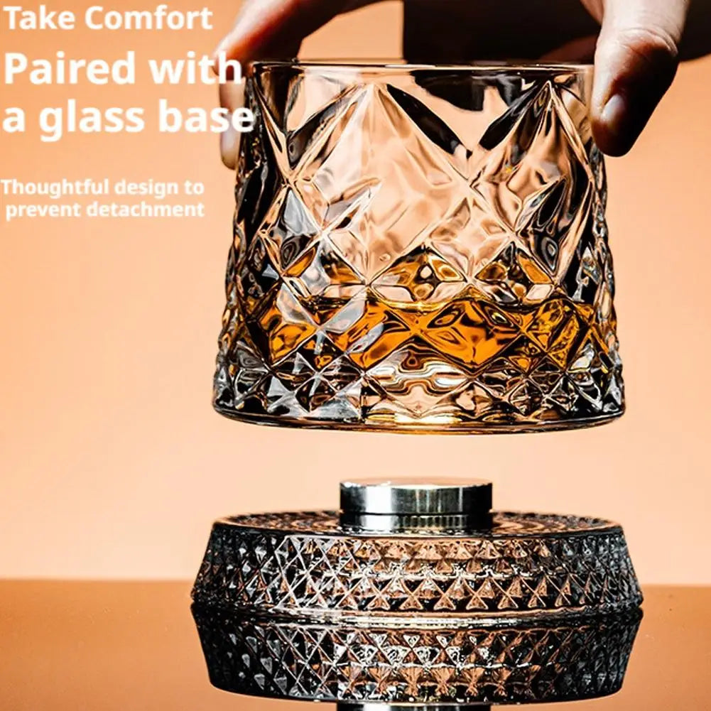 2PCS Whiskey Glasses Rotating Whisky Glass With Glass Base 360 Rotate Degrees Crystal Rum Glass For Cocktail Party Drinking Gift