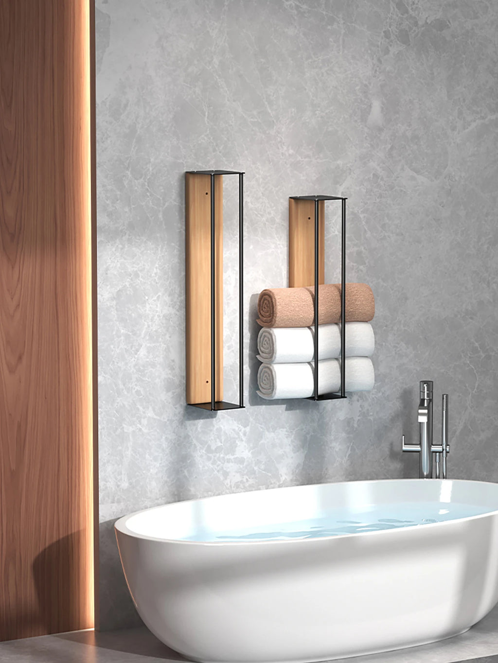 Bathroom wall mounted towel rack, bathroom decorative towel rack, towel hanging rack, roll towel storage, no drilling required