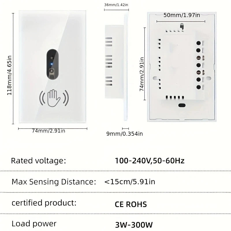 1pc Wall Light Switch Wave Infrare IR Sensor No Need Touch US 220V 110V Glass Screen Panel Electrical Power On Off Lamp