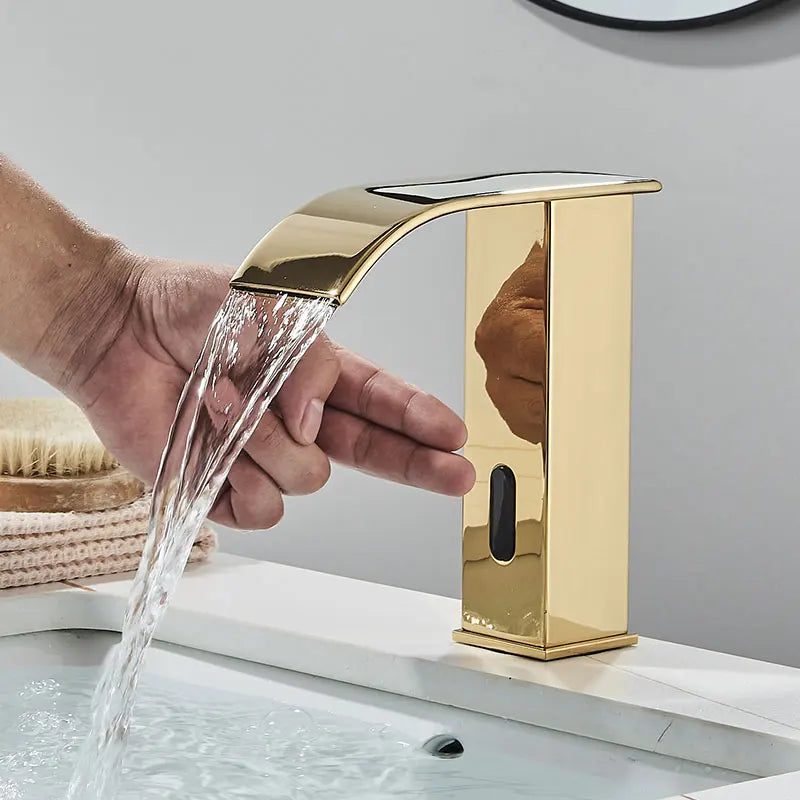 Hownifety Hot Cold Smart Sensor Bathroom Basin Faucet Deck Mount Waterfall Outlet Mixer Crane Tap Automatic Sense Touchless