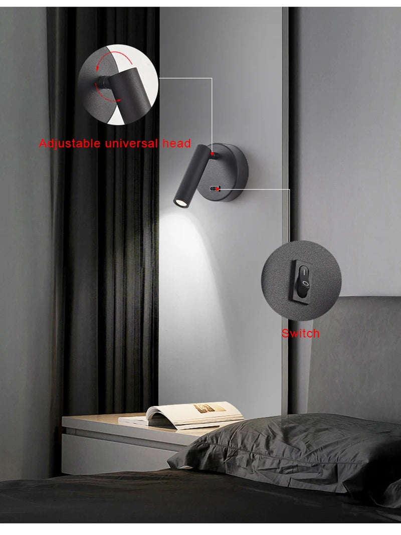 Switch Wall Lamp Modern LED Wall Light Simplicity Spotlights Indoor Lighting Room Decor For Living Room Bedroom Bedside Sconces