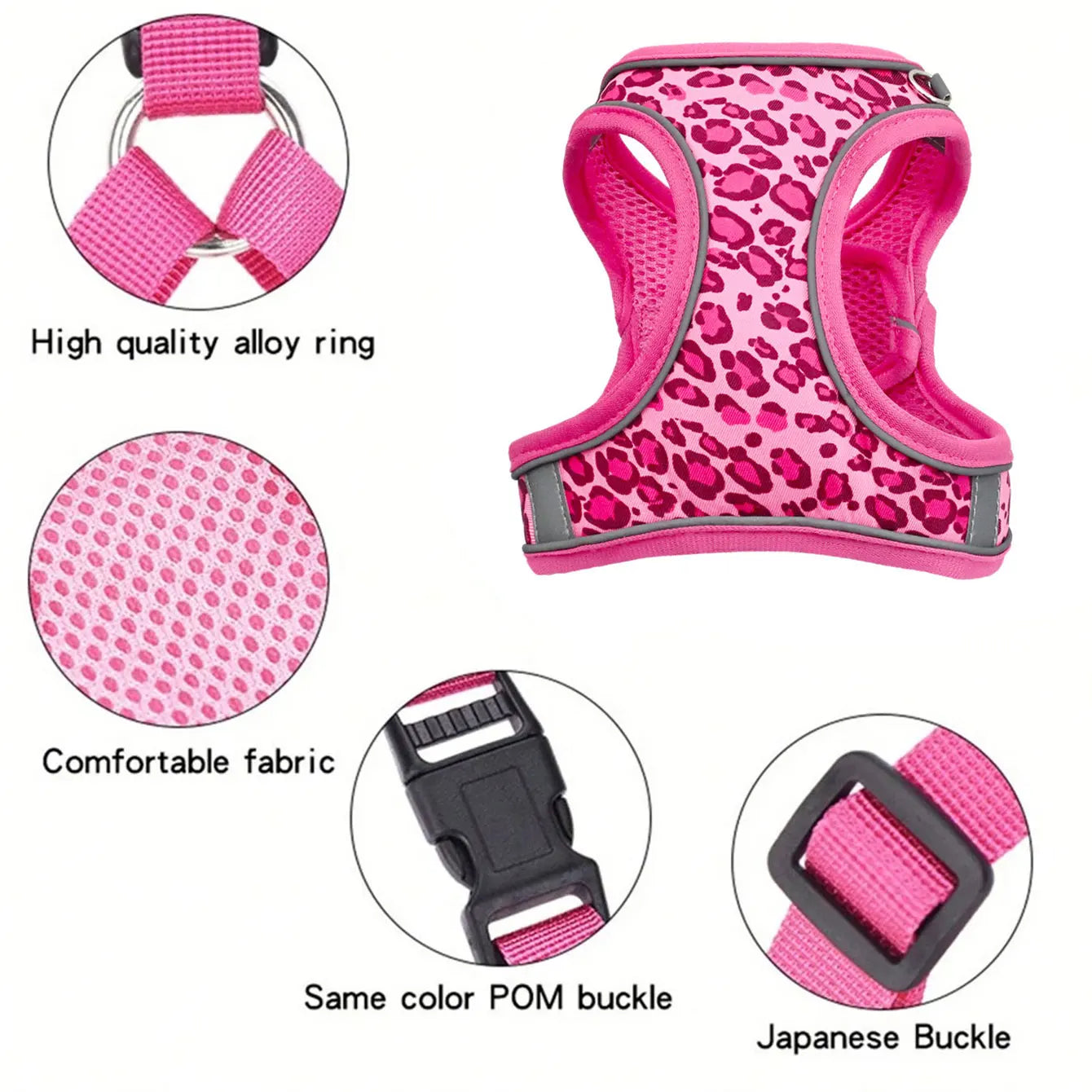 DH009-Adjustable Leopard Print Pet Cat & Dog Harness, Vest Harness Breathable Skin-Friendly Mesh, 1.5-Meter Leash, Lightweight
