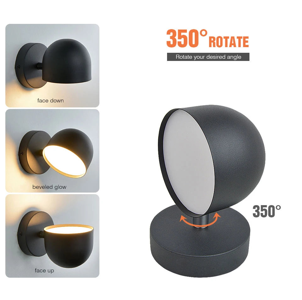 LED Indoor Wall Lamp Touch Dimming Wall Light 350° Rotatable Black White Lamp Hotel Aisle Bedroom Bedside Reading Wall Sconce