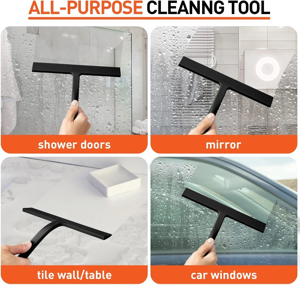 Matte Black Silicone Squeegee Set Streak Free Cleaning Shower Squeegee for Glass Bathroom Shower Doors Mirrors Tiles Car Windows