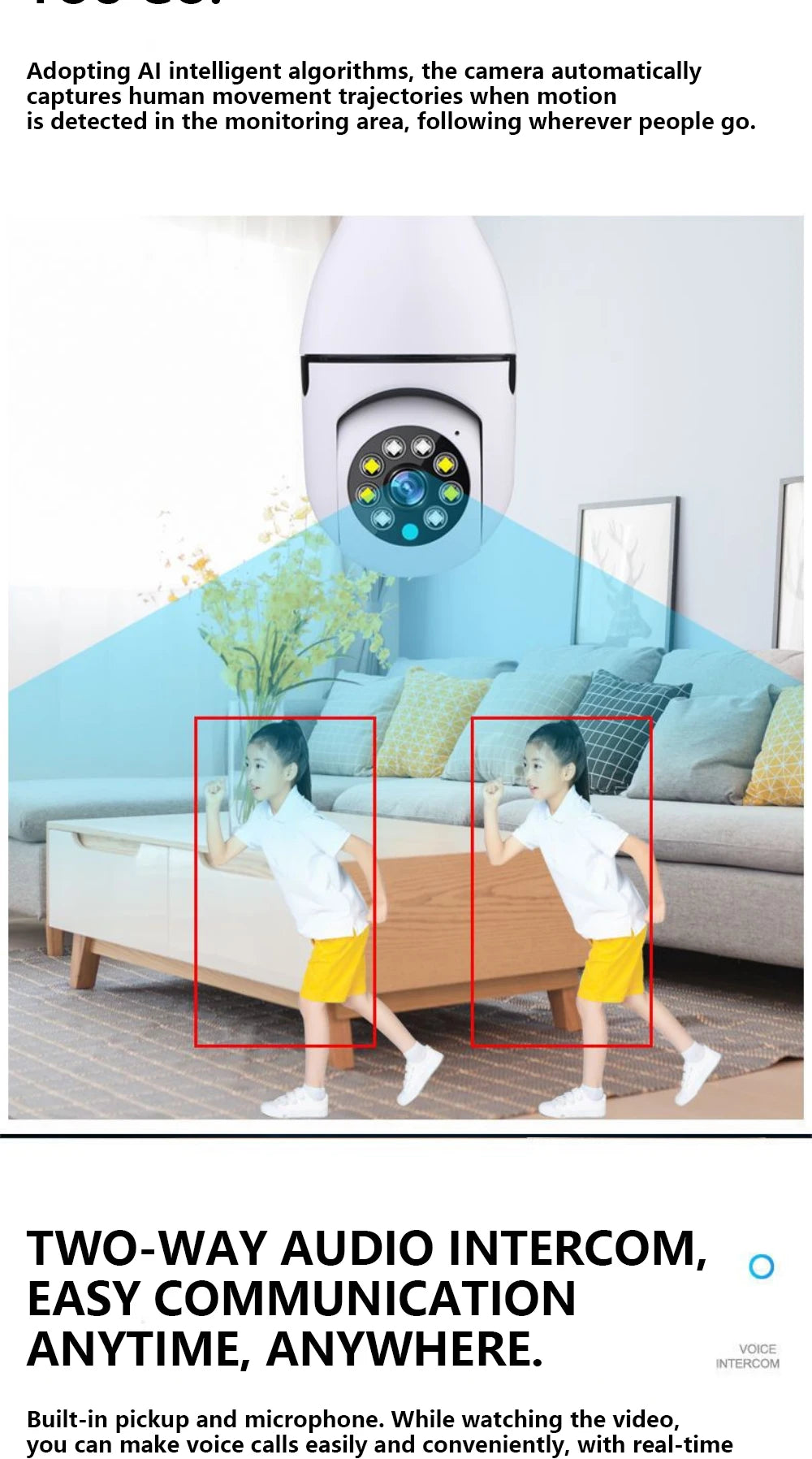 Smart Wireless Security Camera 2.4GHz WiFi, Plug & Play No Installation, Indoor Outdoor, Pet Monitoring for Home Travel Rental,