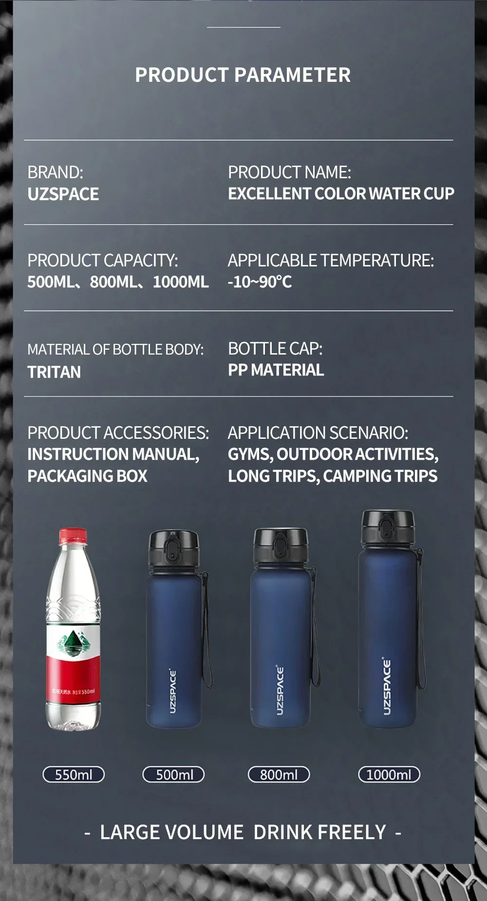High Quality Water Bottle 500ML 1000ML BPA Free Leak Proof Portable for Adult Children Sports Gym Eco Friendly Drink Bottles