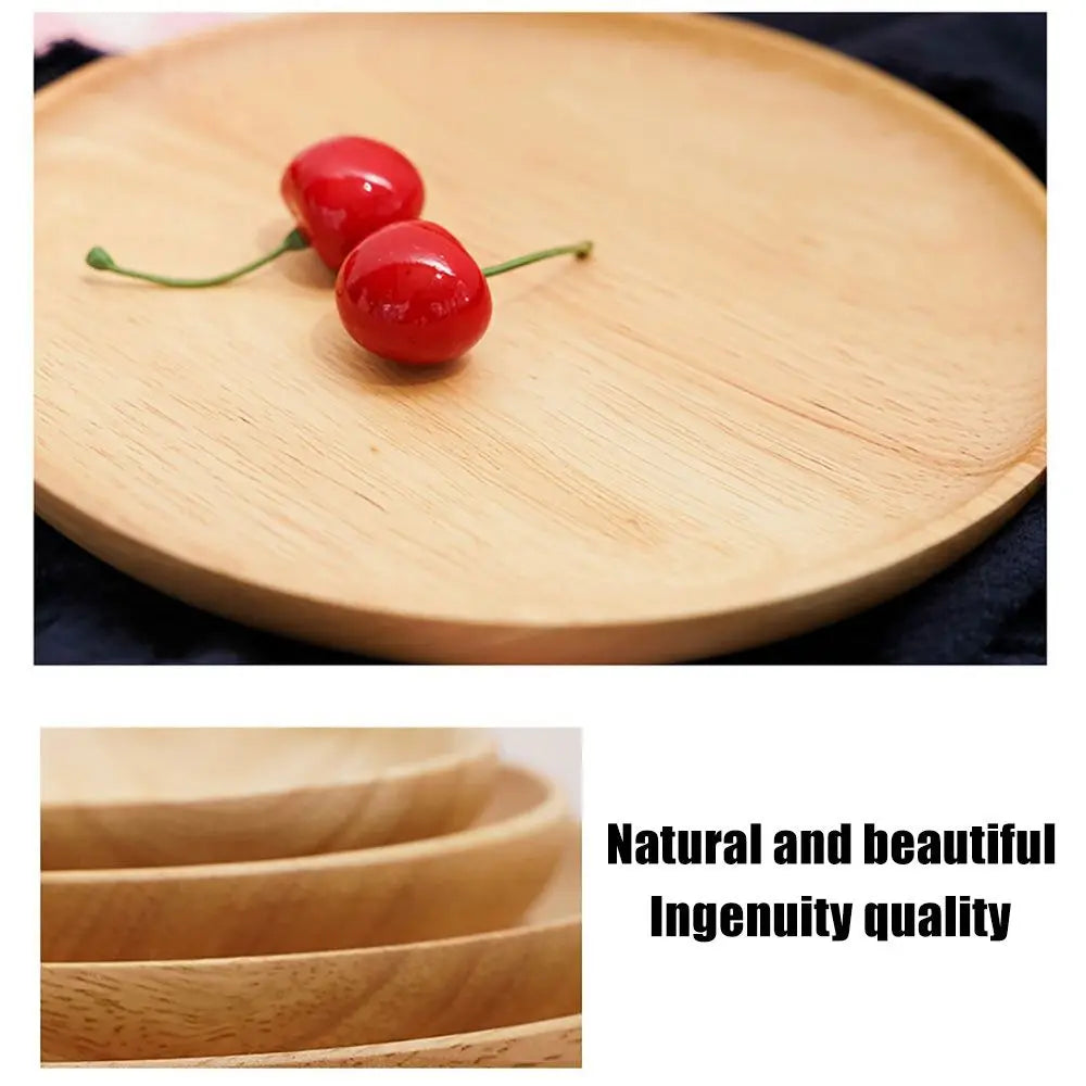 Rubber Wood Eco-Friendly Hand-made Round Kitchen Supplies Unbreakable Snack Plate Wood Plate Tea Tray Dessert Plate