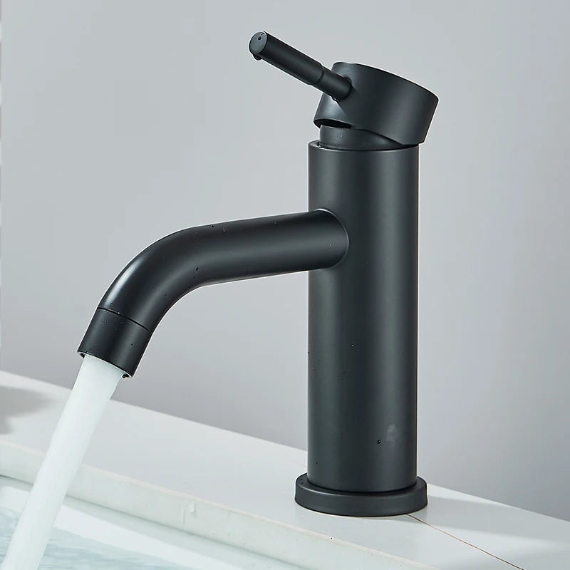 2026 New Matte Black Bathroom Basin Faucet Single Lever Sink Faucets Hot and Cold Water Mixer Tap Deck Mounted Single Hole Crane