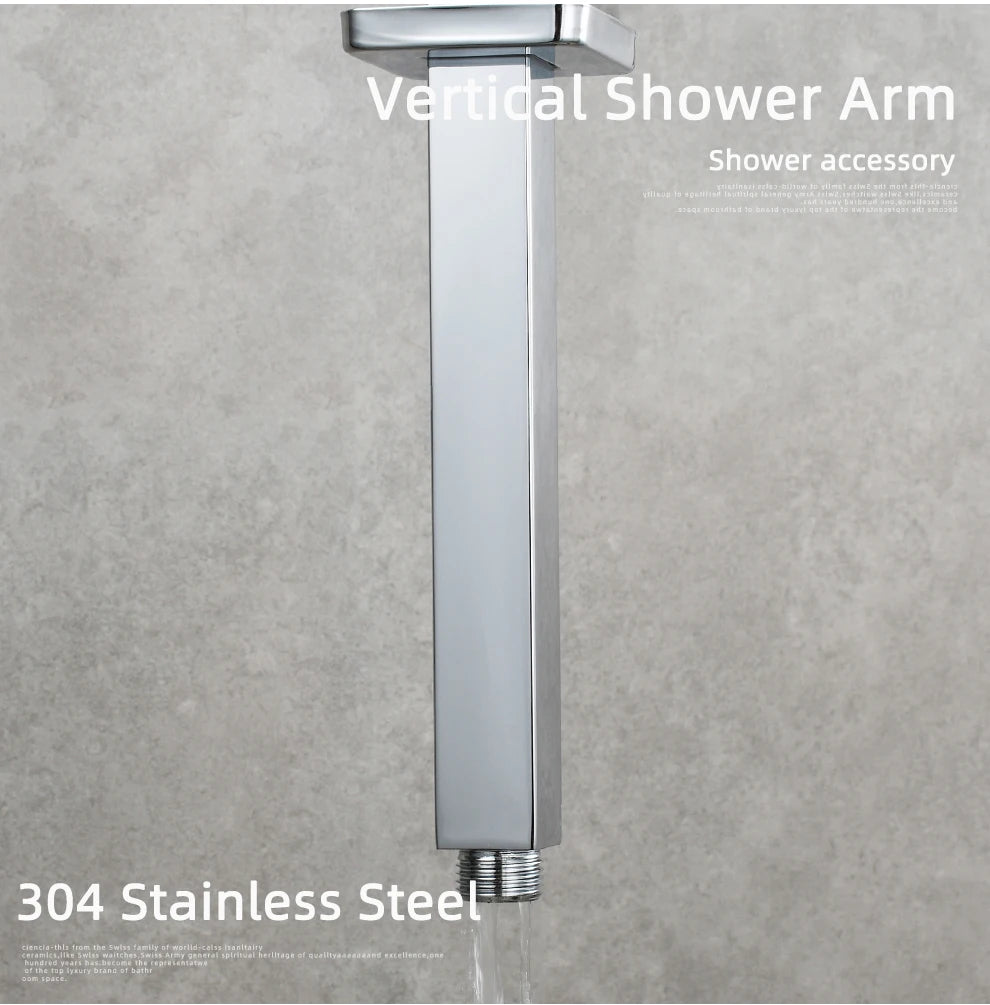 Ciencia 304 Stainless Steel Square Shower Arm G1/2 Bathroom Shower Arm Wall Mounted for Fixed Rain Shower Head