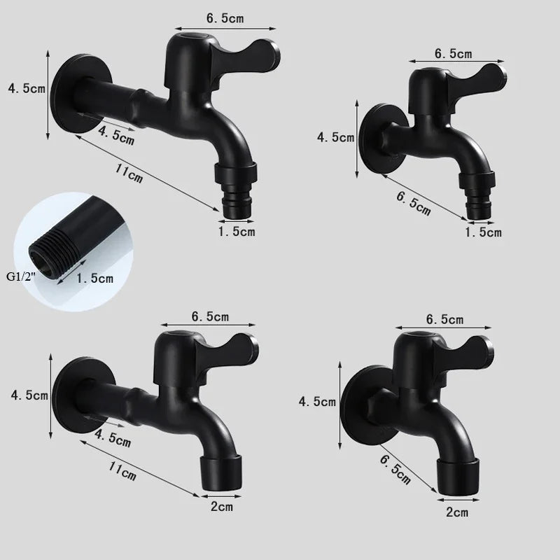 Faucets Black Brass Wall Mounted Bathroom Corner Washing Machine Cold Water Faucet Outdoor Garden Bibcock Toilet Mop Pool Taps