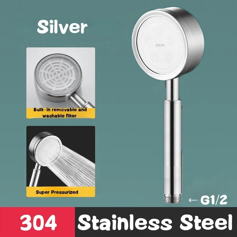 SUS 304 Stainless Steel Bathroom Handheld Shower Head High Pressure Water Saving Sprayer Nozzle Supercharged Rainfall Showerhead