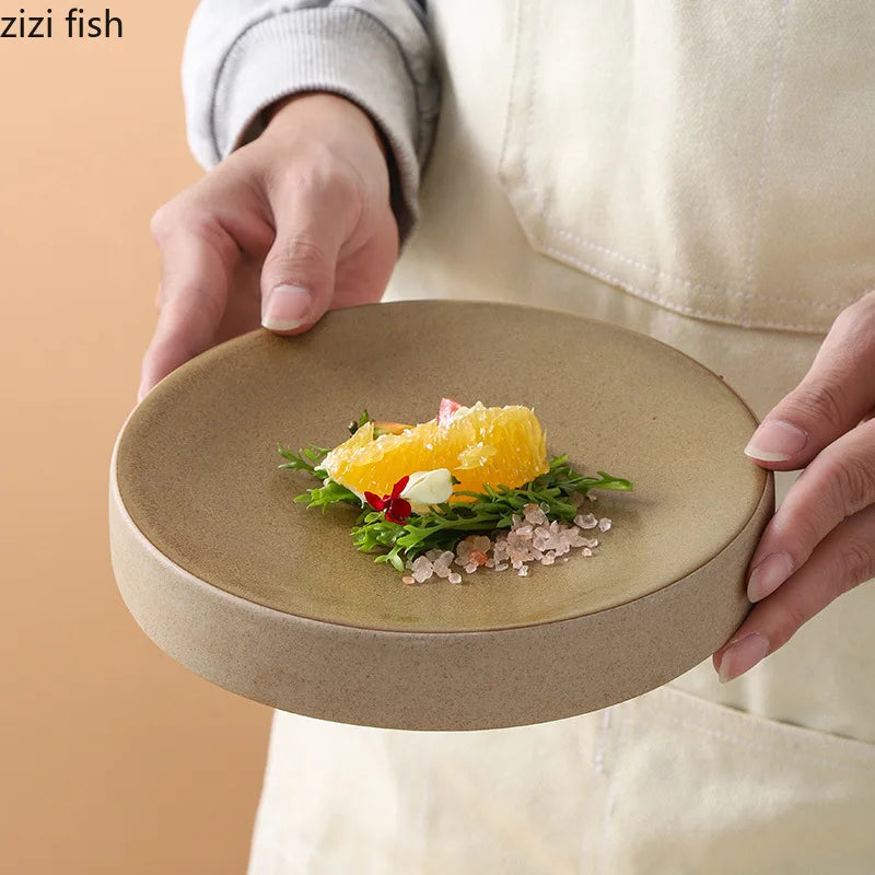 Vintage Round Ceramic Plate Creative Dessert Dim Sum Plate Pastry Plate Steak Plates Sushi Plates Molecular Cuisine Tableware