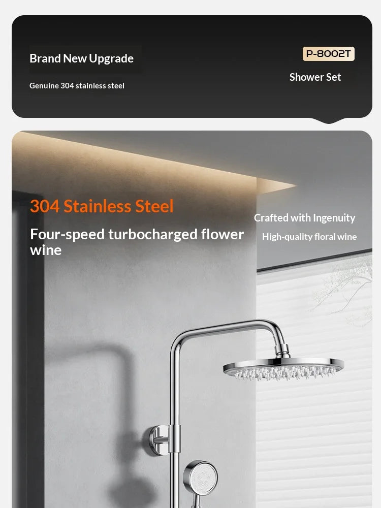 304 Stainless Steel Thermostatic Rainfall Shower Set High Pressure Wall Mounted Bathroom Mixer Tap Handheld Circular Square