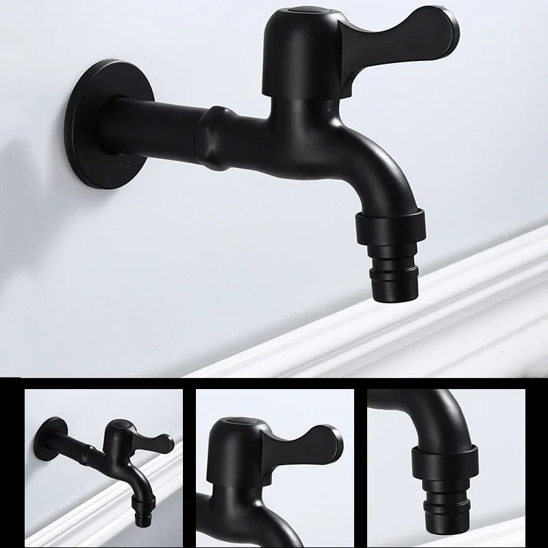 Faucets Black Brass Wall Mounted Bathroom Corner Washing Machine Cold Water Faucet Outdoor Garden Bibcock Toilet Mop Pool Taps