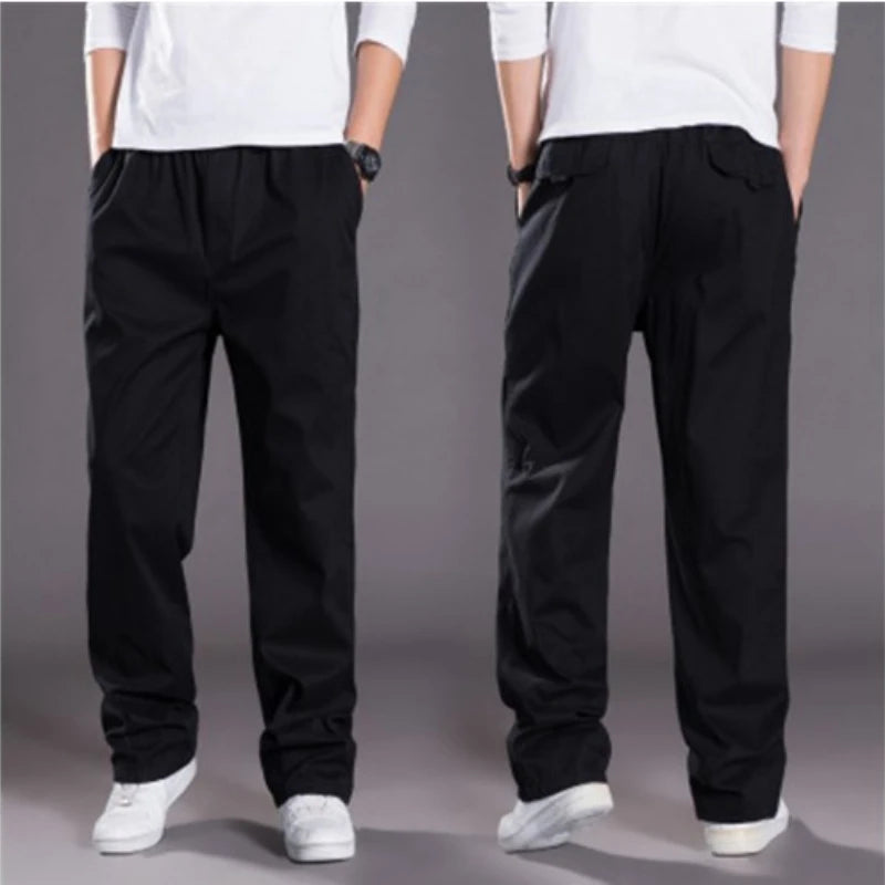Cargo Pant Men Long Pants High Elastic Waist Simple Splice Straight Trousers Casual Loose Regular Solid Autumn Winter 2024