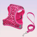DH009-Adjustable Leopard Print Pet Cat & Dog Harness, Vest Harness Breathable Skin-Friendly Mesh, 1.5-Meter Leash, Lightweight