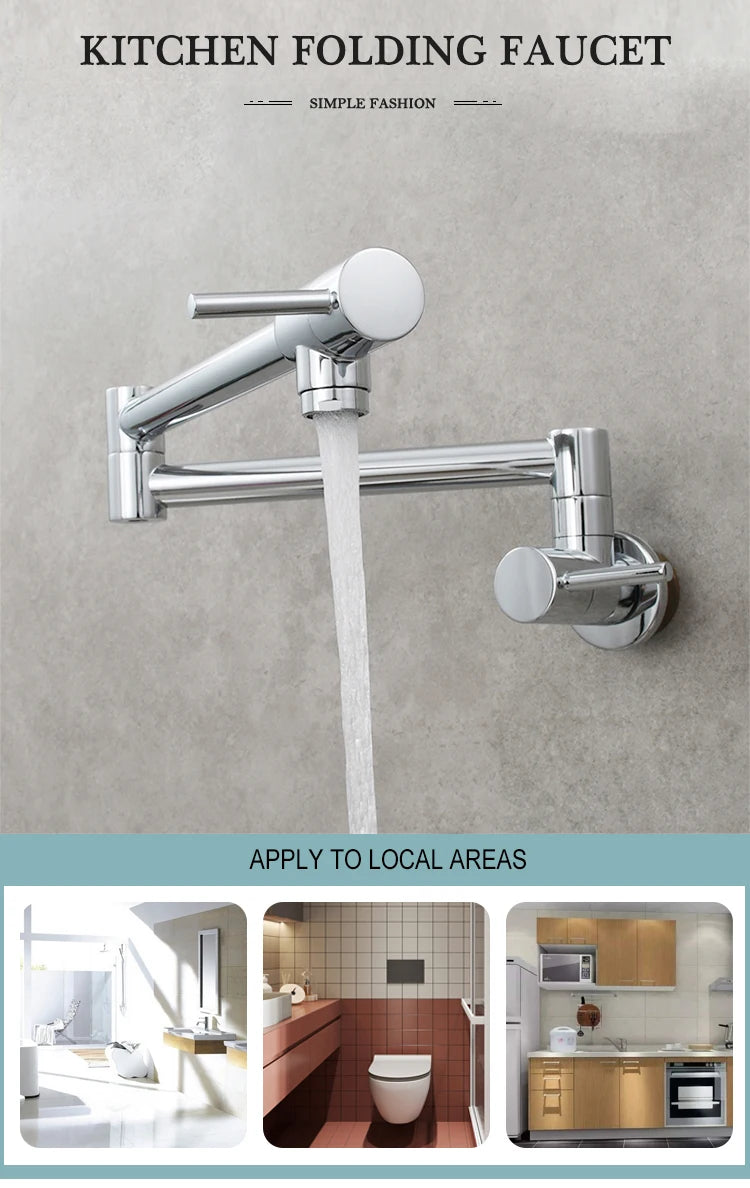 Brass Pot Filler Tap Wall Mount Foldable Kitchen Faucet Single Cold Single Hole Sink Tap Rotate Folding Spout Chrome Gold Black