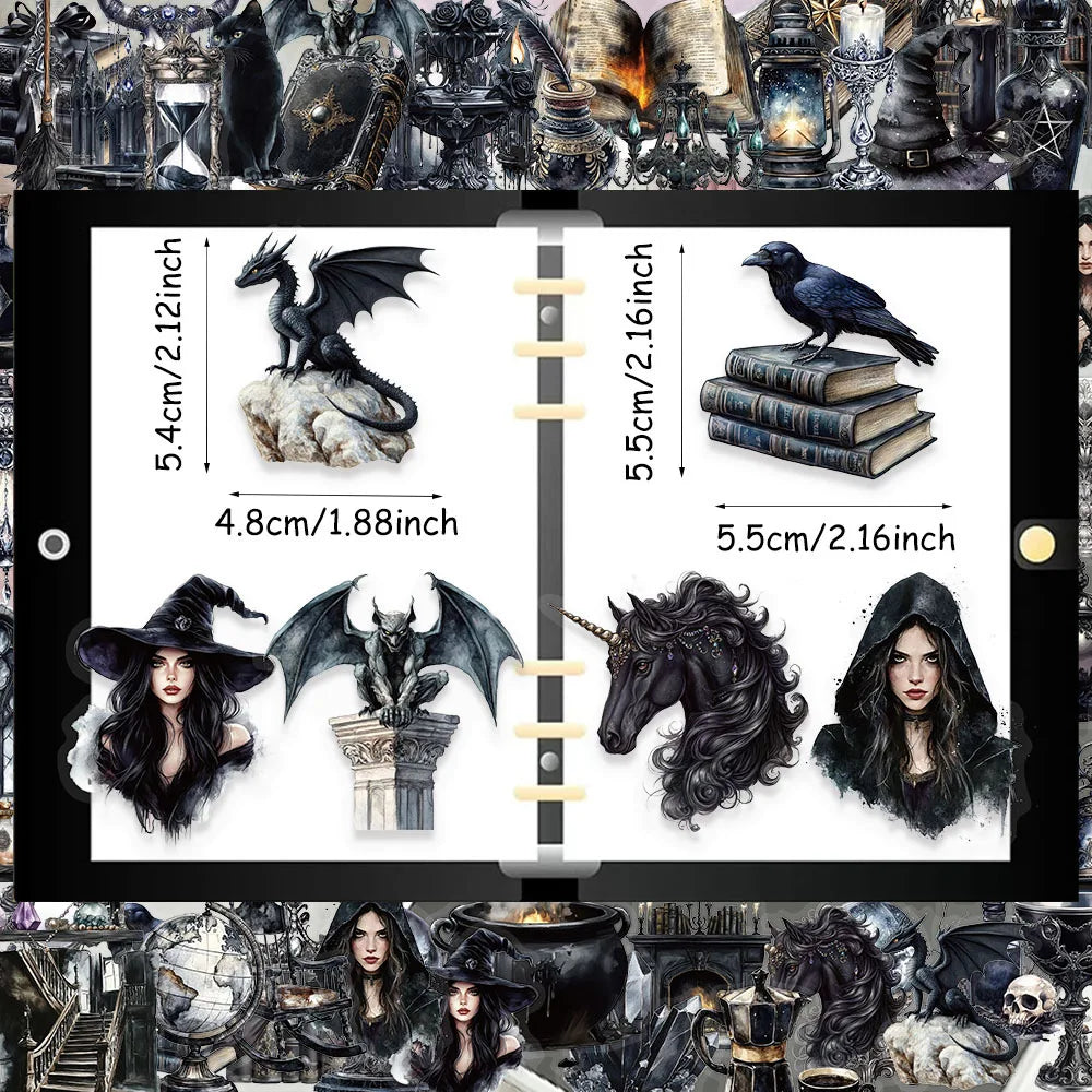 50Pcs Vintage Gothic Magic Stickers for Notebooks, Drinking Glasses, Guitars, Skateboards, Phones, Tablets