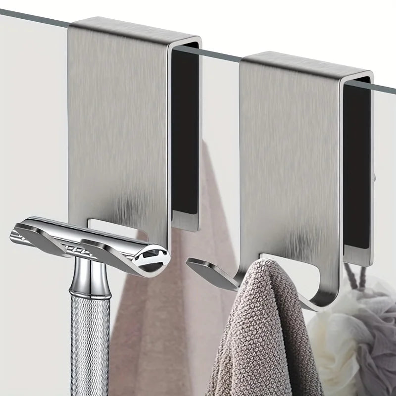 Heavy-Duty Stainless Steel Door Mount Shower Hook - Space-Saving Bathroom Organizer - Durable Home Storage Solutions-3.14x1.77in