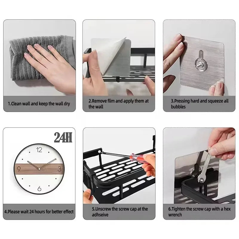 Aluminum Alloy 1/2/3pcs No Drill Wall Bathroom Shelf Shampoo Rack Makeup Storage Organizer Shower Shelf Bathroom Accessories