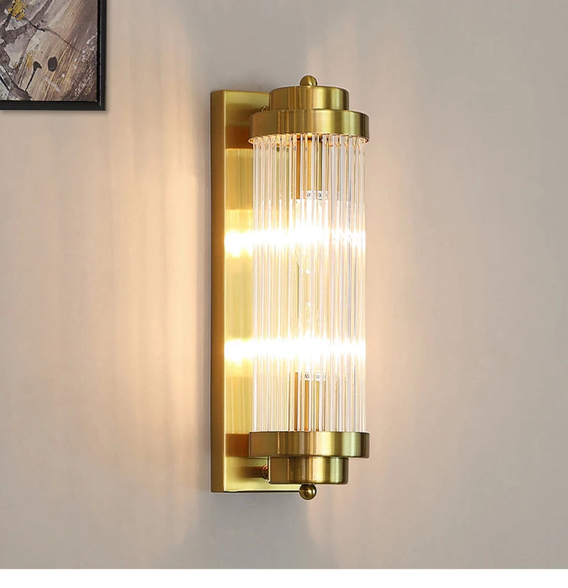 Luxury Led Wall Lamp For Living Room Brushed Gold Bedroom Scones Modern Creative Design Light Fixture Home Decor Glass Lighting
