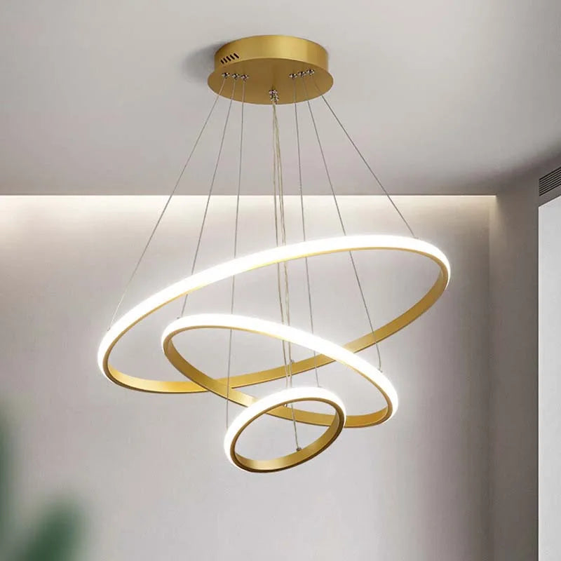 Modern simple LED living room lights light luxury Scandinavian round dining room bedroom bar chandelier creative circle light