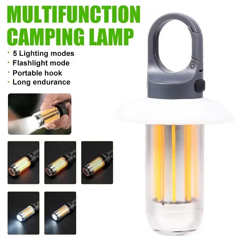 Camping Light Lightweight Handheld Torch  5 Lighting Modes Rechargeable Tent Lamp for Patio Climbing 8 Light Filaments