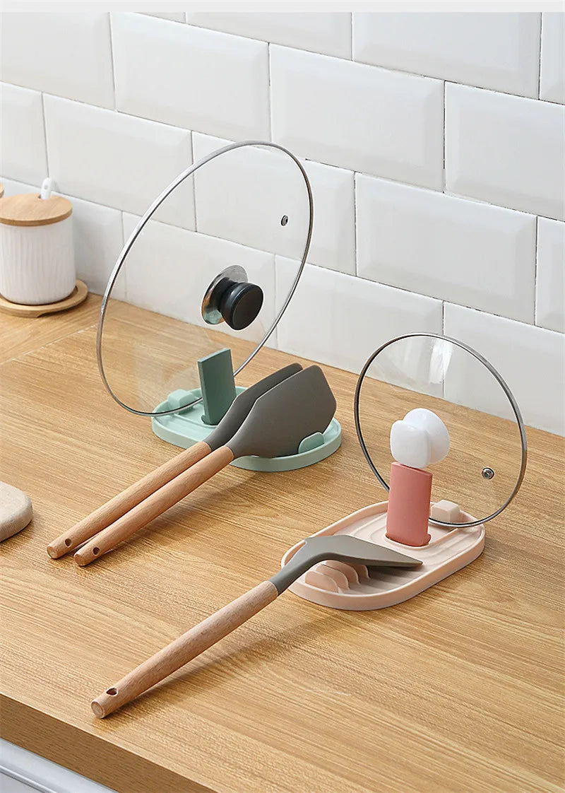 Kitchen Organizer Pot Lid Storage Rack Shelf Pan Drying Stand Countertop Punch-free Spoons Pad Storage Bracket Home Accessories