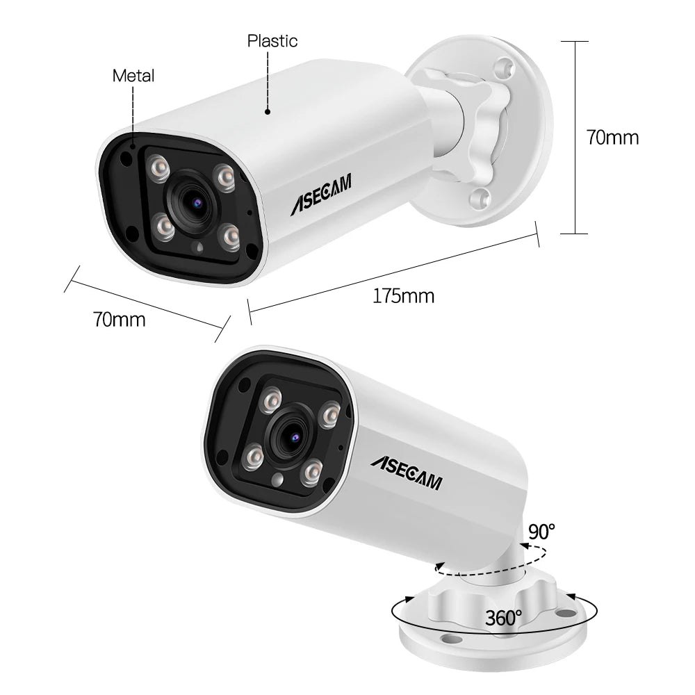 ASECAM 8MP POE IP Camera 4K 15fps Outdoor Hunman Detection CCTV 4MP Audio Onvif Dual Light Video Surveillance Security