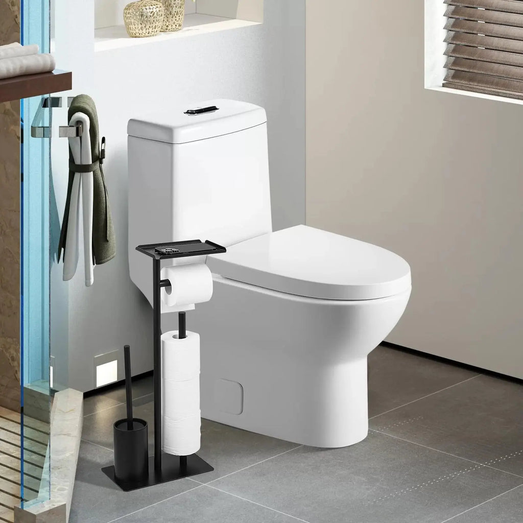 Stainless Steel Standing Toilet Set, Toilet Paper Holder with Toilet Brush for Bathroom Storage