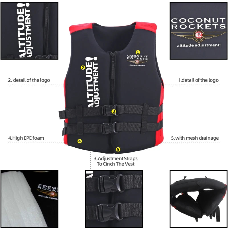 Impact Vest Life Jacket for Adults, Water Sports Life Vests, Surf Lifeguard, Kayaking and Water Sports, Size XXL for 110 kg